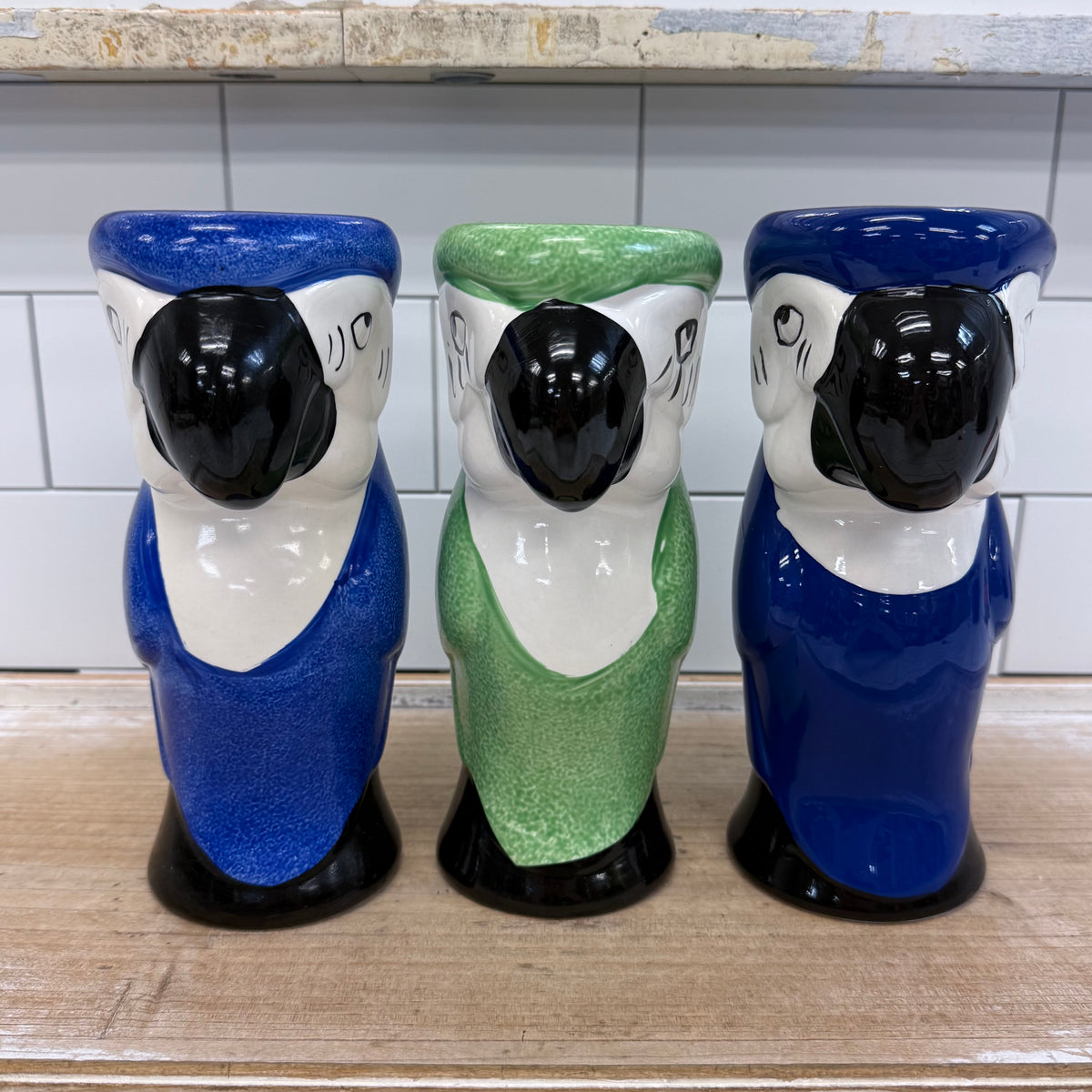 Macaw Parrot Cocktail Mugs Set of 3 Ceramic Tiki Bar Decor