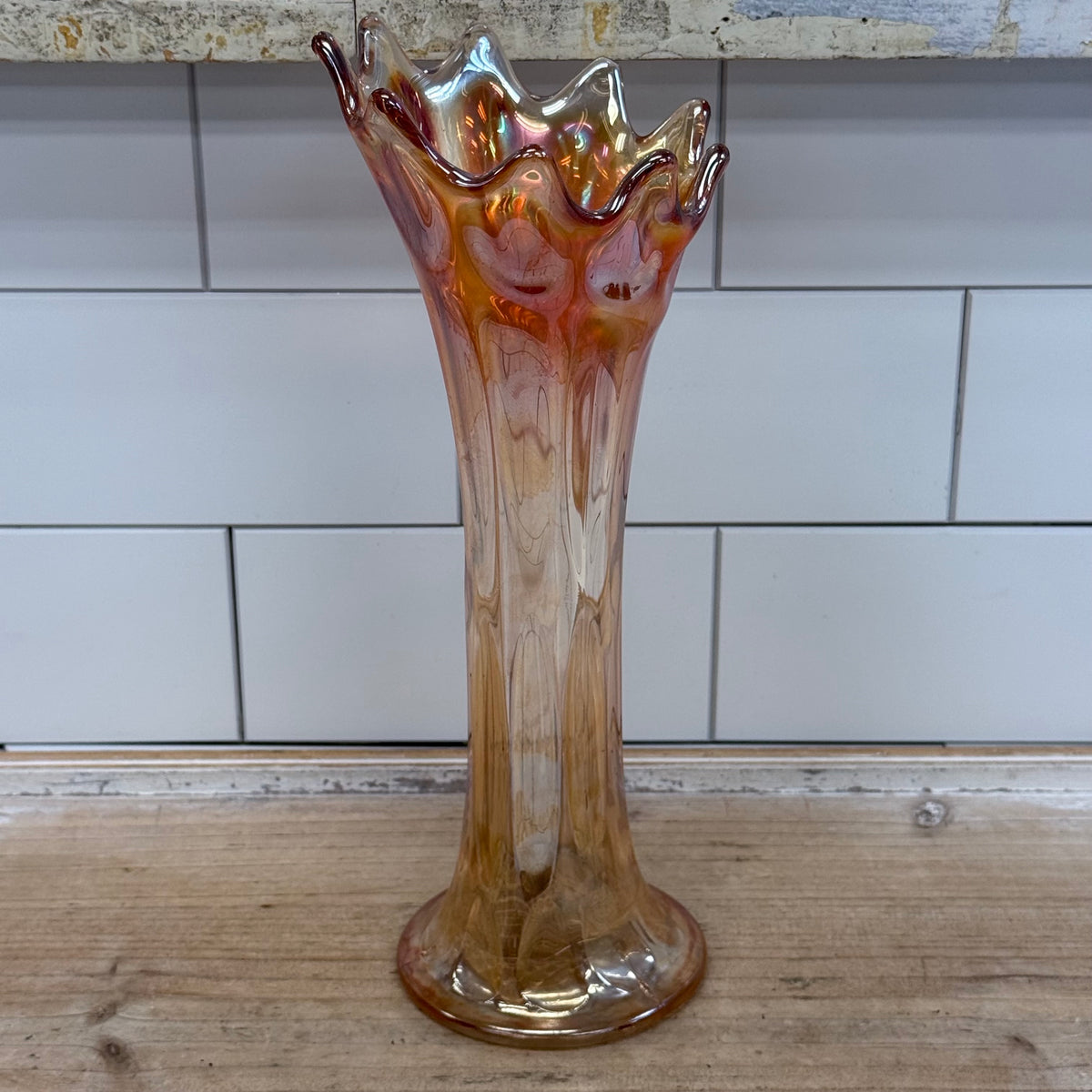 Fenton Long Thumbprint Marigold Carnival Glass Vase c. 1910