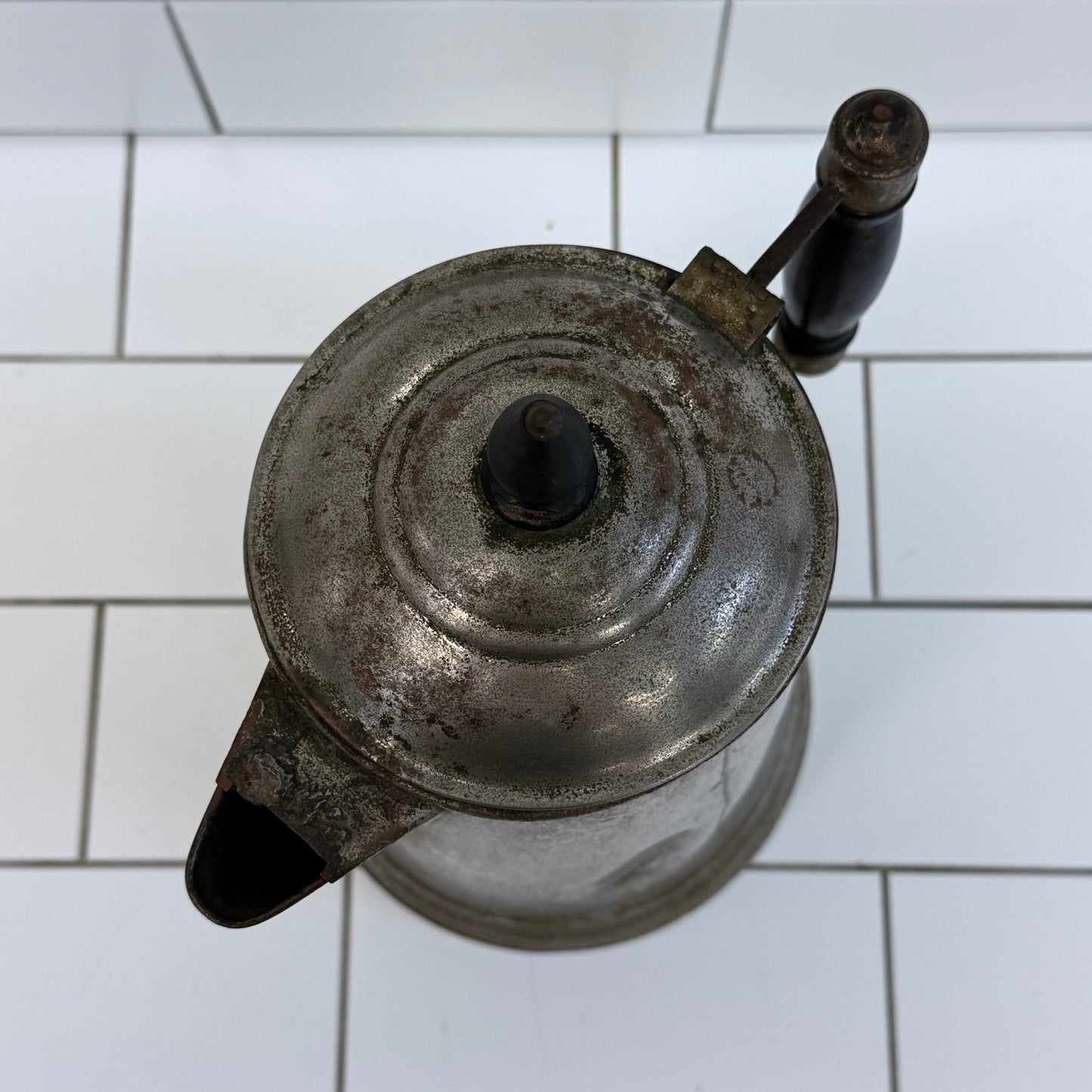 Antique Metal Coffee Pot with Wood Handle Primitive Farmhouse Decor