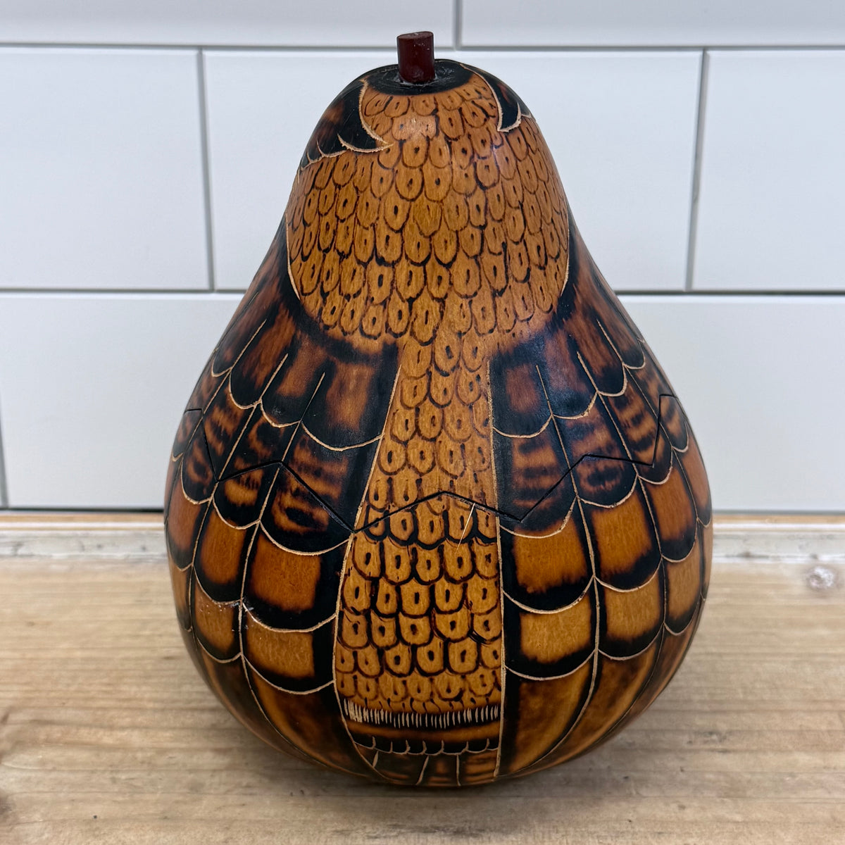 Lucuma Designs Peruvian Carved Gourd Owl Folk Art Box