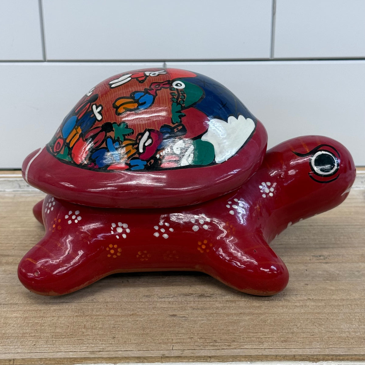 Mexican Folk Art Turtle Ceramic Trinket Box with Lid