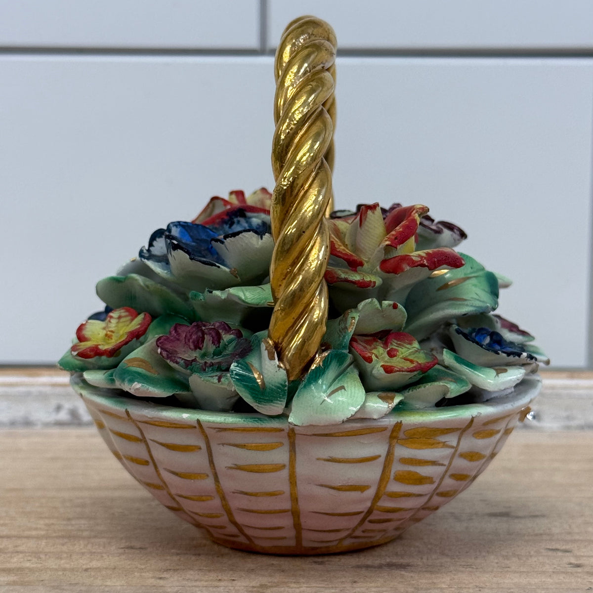 Italian Applied Porcelain Flower Basket Capodimonte Style
1960s