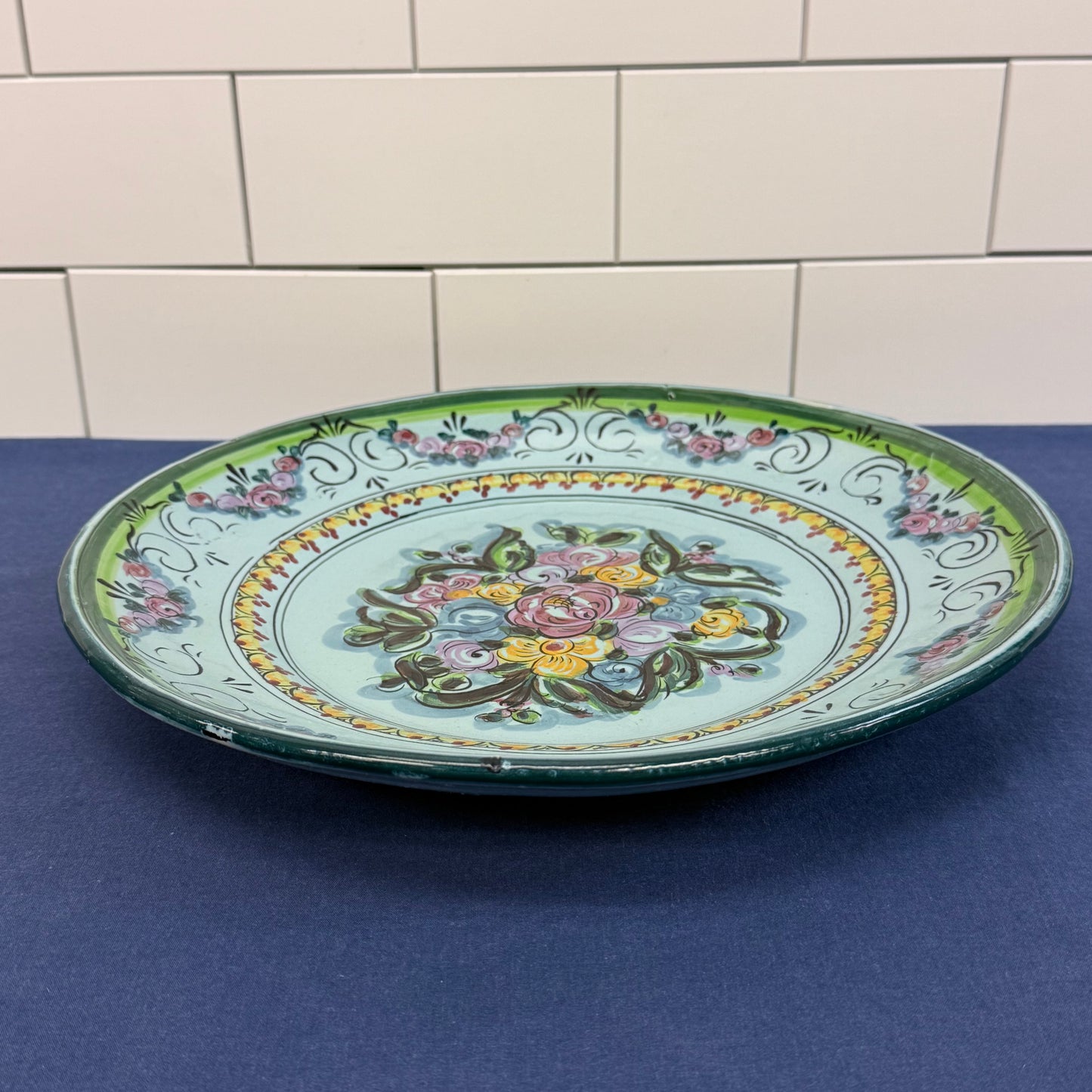 Hand Painted Floral Dish Signed Mediterranean Decor