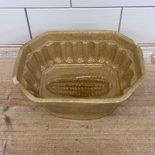 Yellow Ware Ear of Corn Food Mold Stoneware Dish Antique c. 1910s