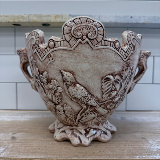 Relief Detailed Bird  Planter, Signed 1980