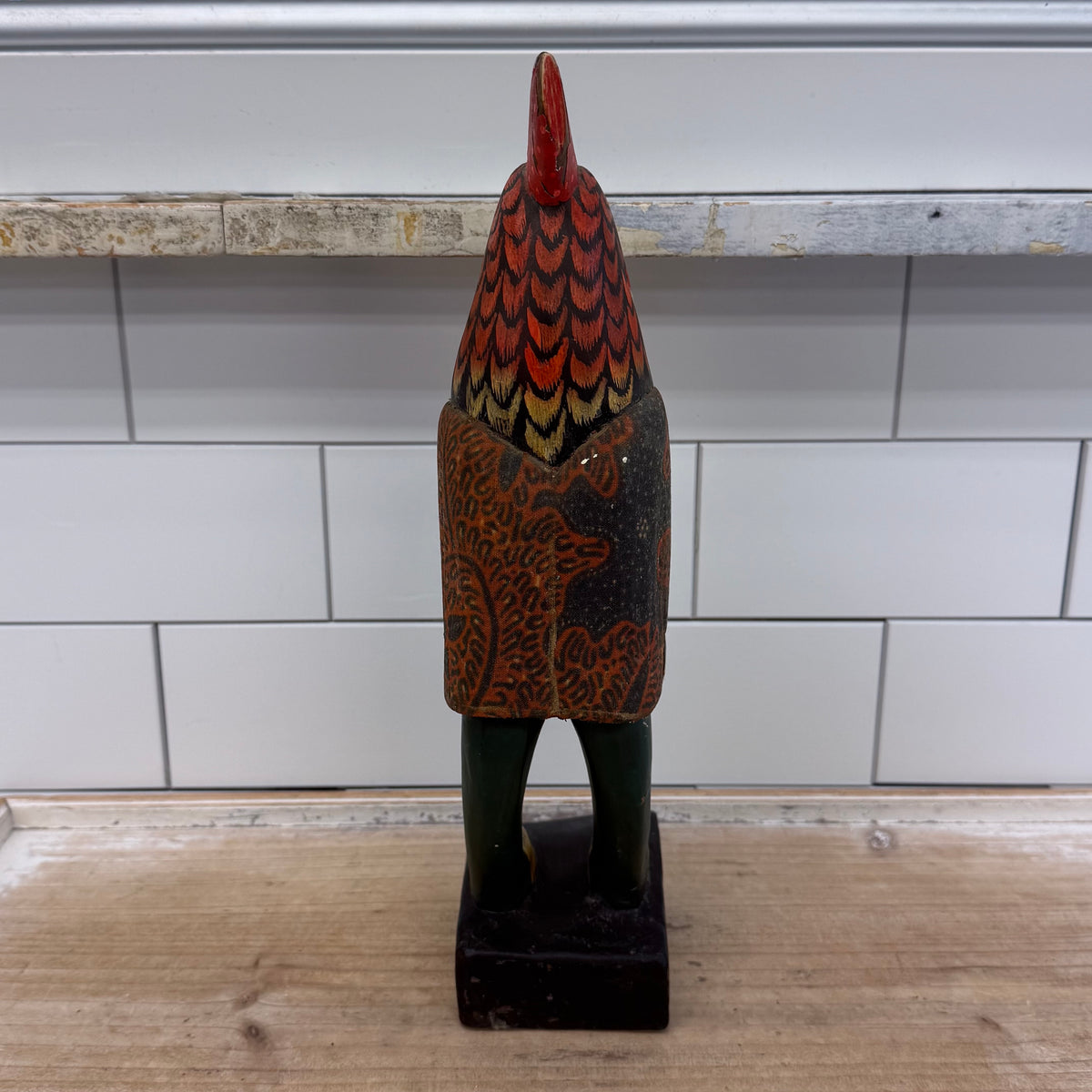 Hand Painted Wood Rooster Folk Art Sculpture