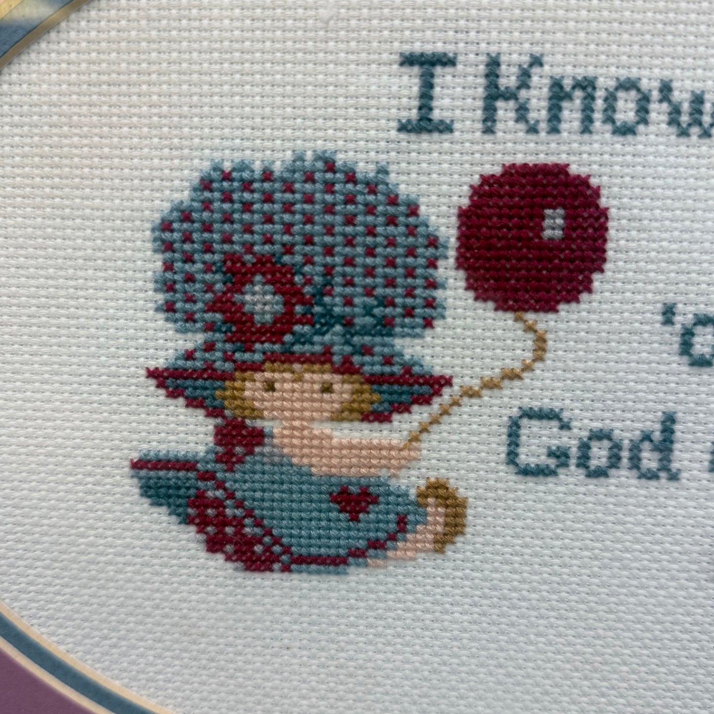 Holly Hobbie Framed Cross Stitch Art, Signed 1987