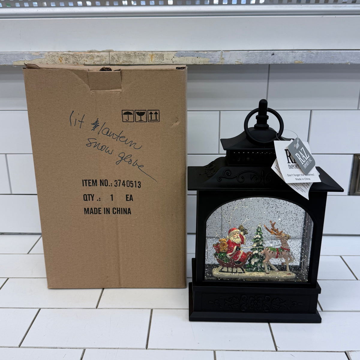 RAZ Imports Santa Reindeer Lighted Snow Globe Lantern Christmas