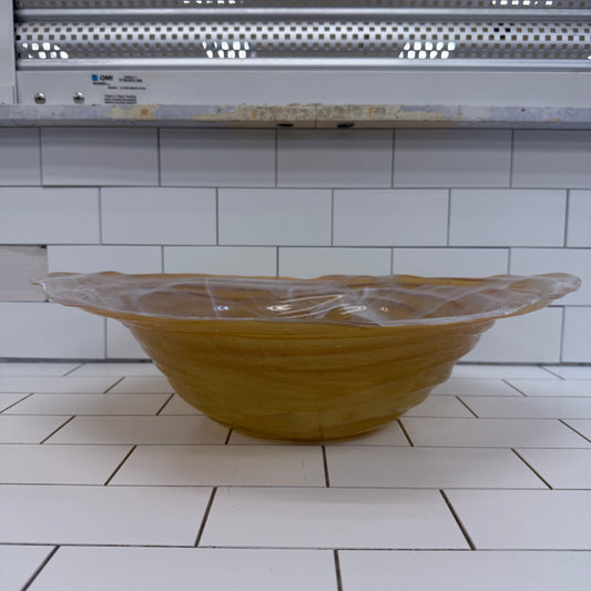 Hand Blown Studio Art Glass Centerpiece Bowl Amber Swirl