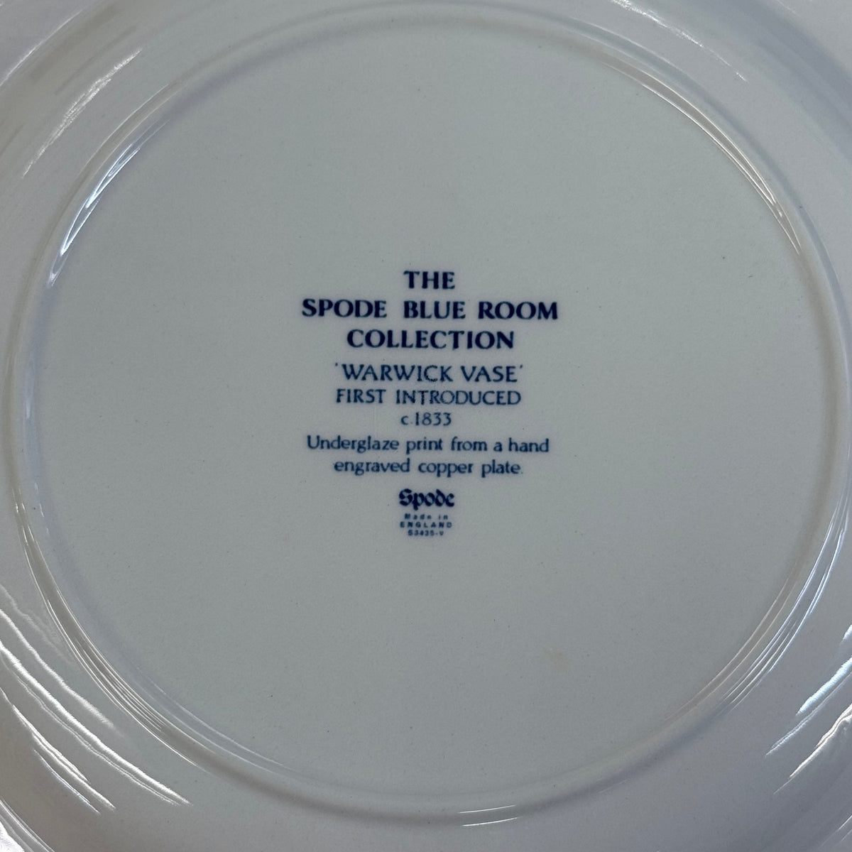Spode Blue Room Warwick Vase Blue and White Plate England
