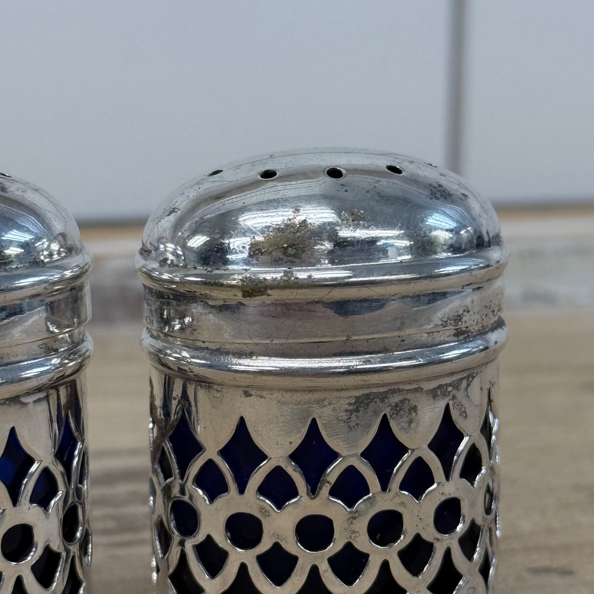 LWL Co EPNS Cobalt Glass Salt Pepper Shakers Set