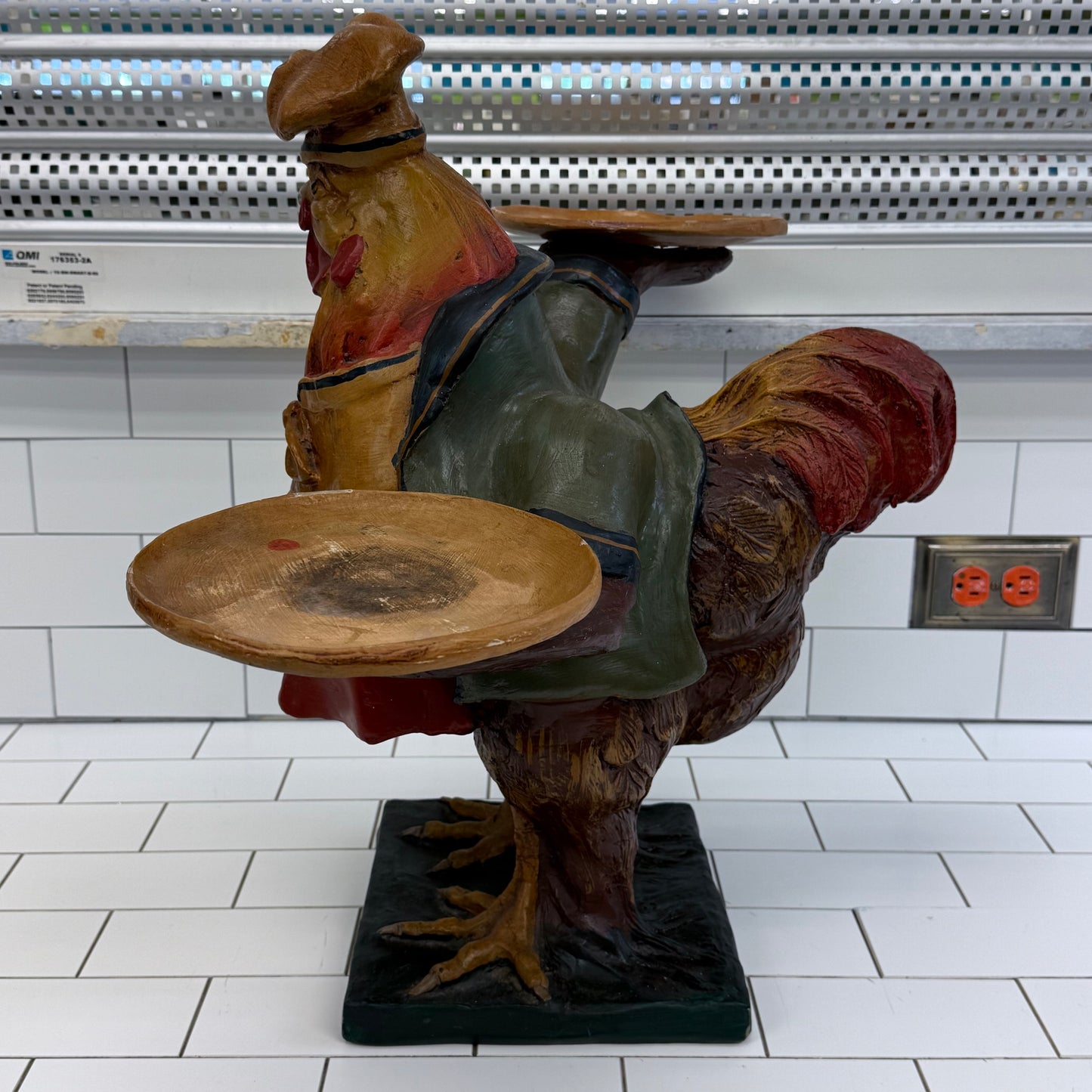 Rooster Waiter Serving Statue Vintage 1980s
