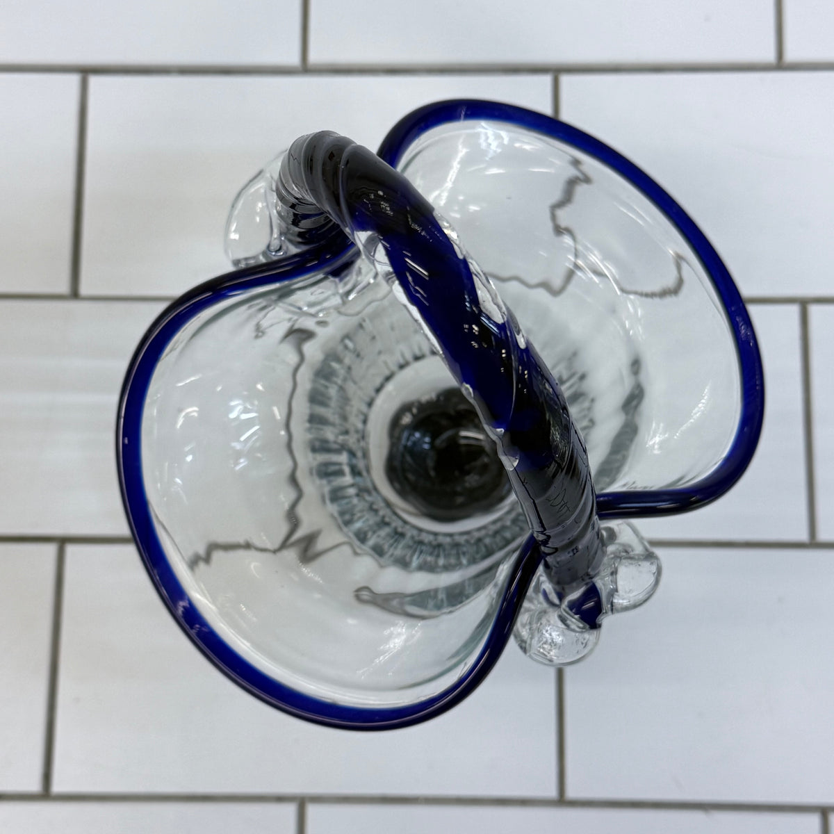Crystal Brand Cobalt Blue Art Glass Basket 1970s