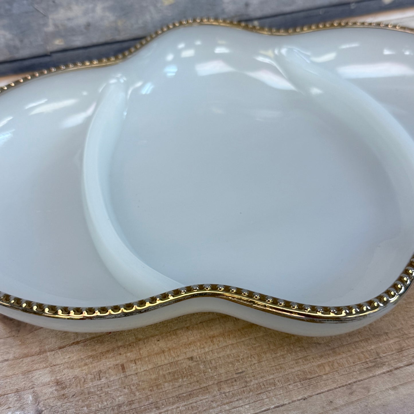 Fire King Gilded Milk Glass Divided Serving Tray