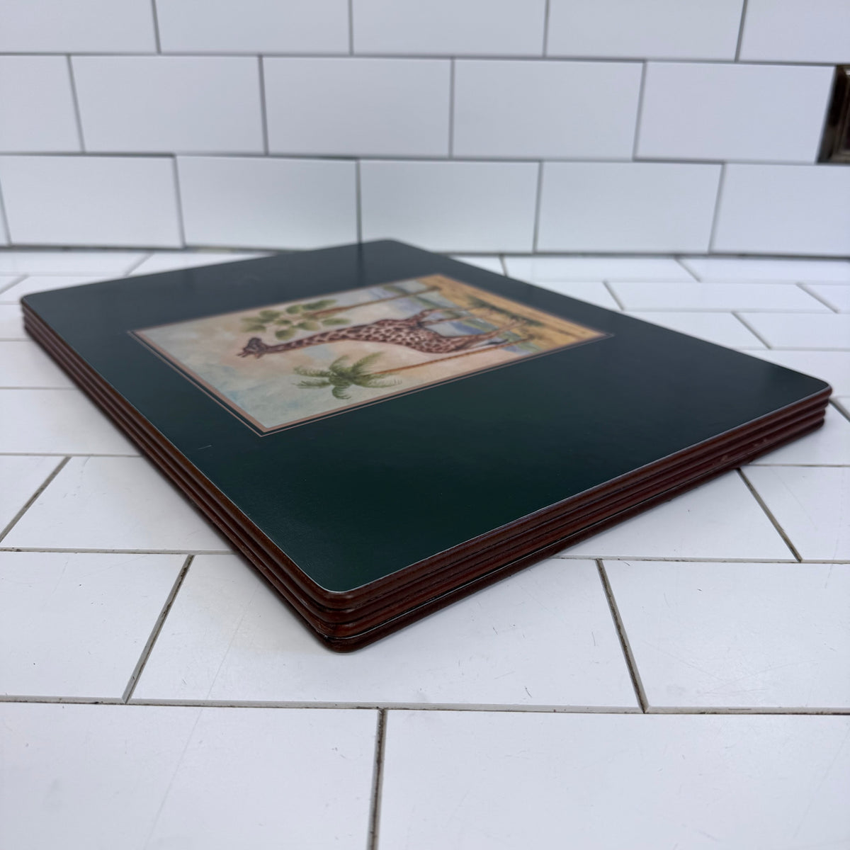Lady Clare African Animal Green Felt Backed Placemats Set of 4