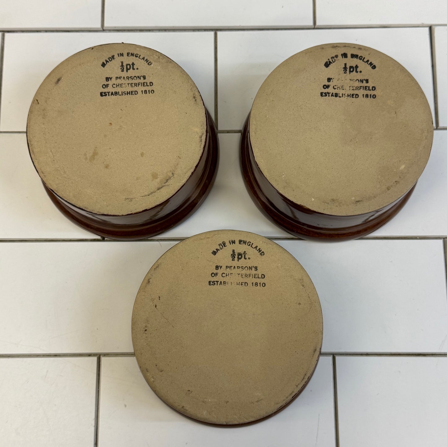 Pearson’s Chesterfield Lidded Stoneware Crocks Set of 3