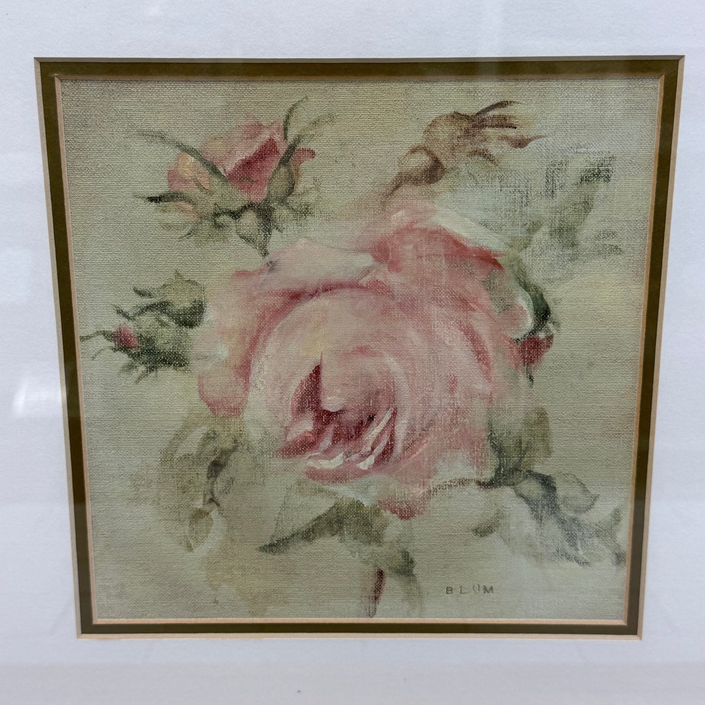 Cheri Blum Pink Rose Framed Floral Art Print 1990s