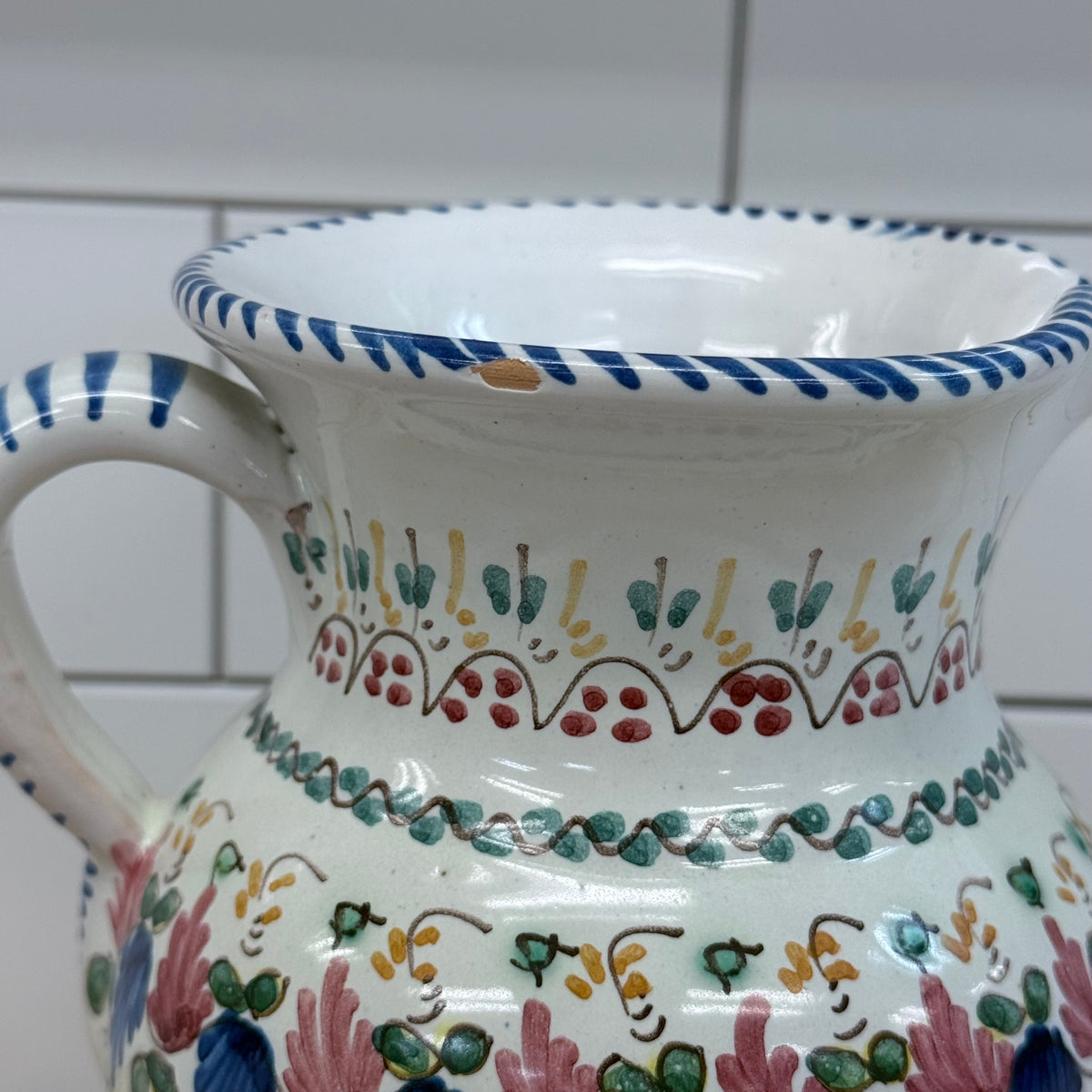 Puente del Arzobispo Hand-Painted Floral Pottery Pitcher