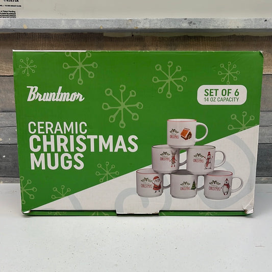 Bruntman Ceramic Christmas Mugs, Set of 6