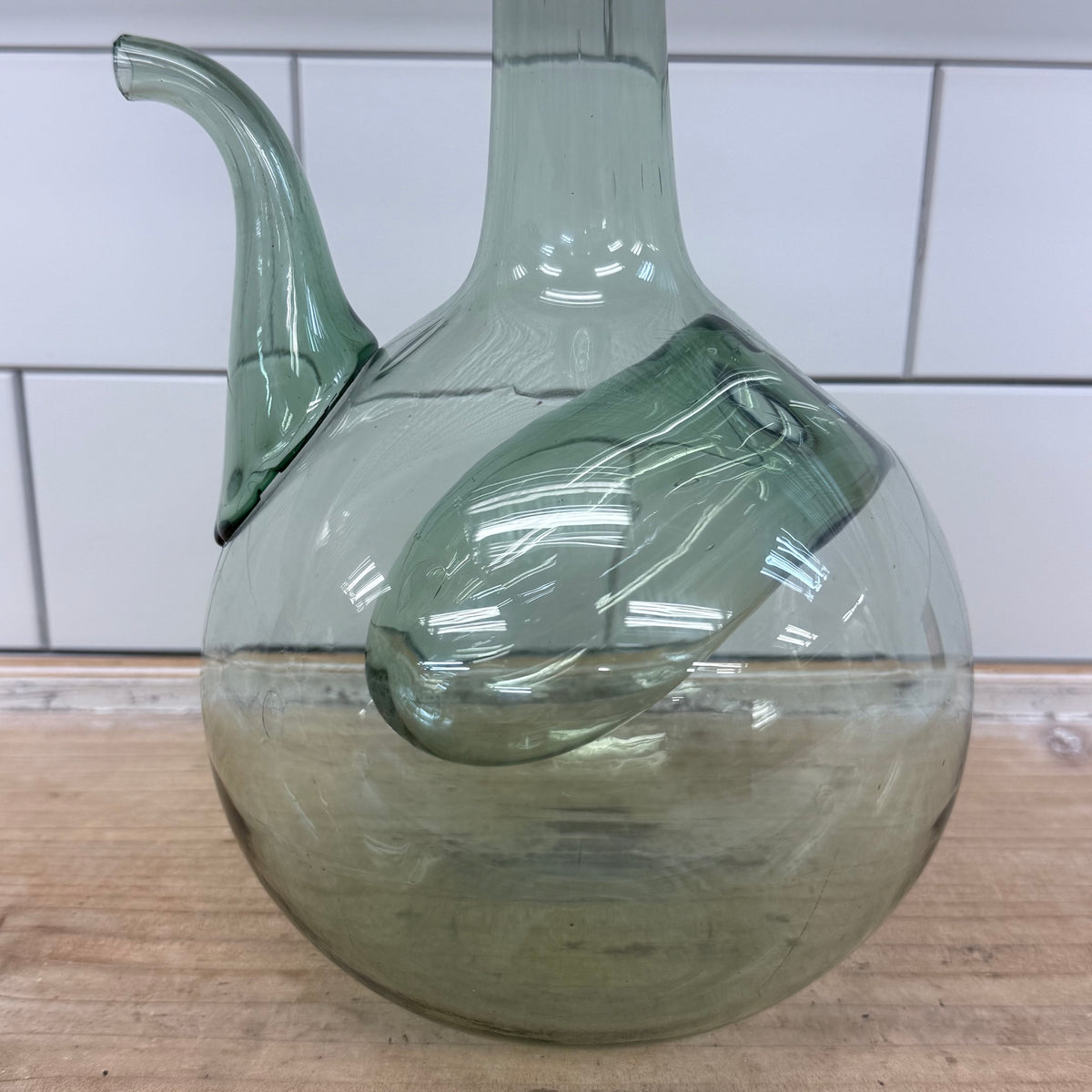 Hand Blown Green Glass Wine Decanter with Ice Pocket