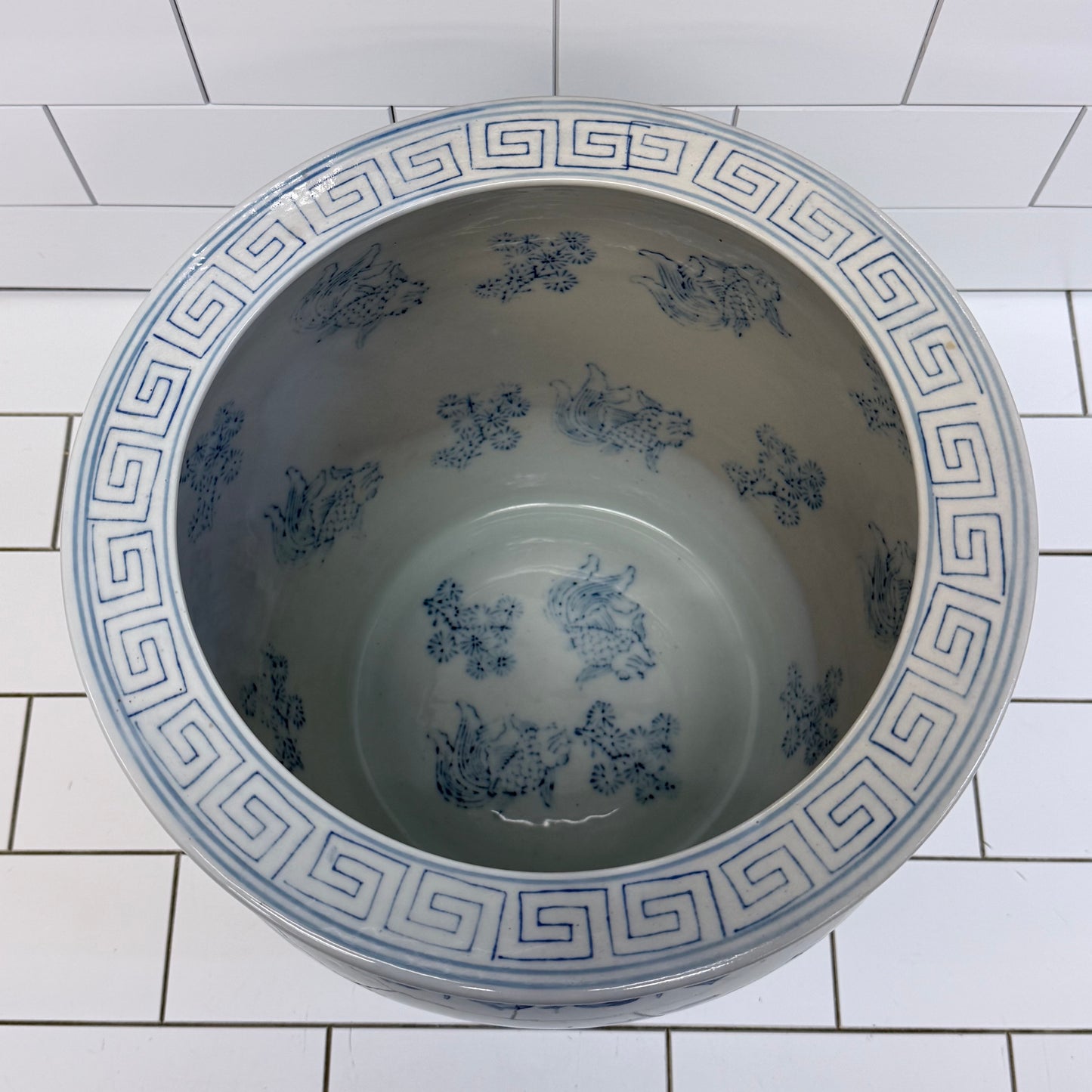 Chinoiserie Blue White Ceramic Planter Cachepot Floral Pot