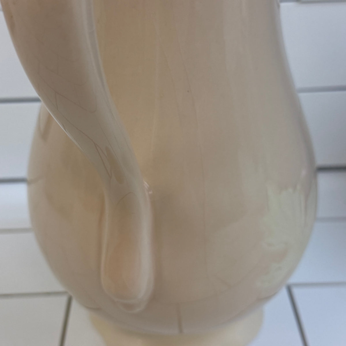 Ceramic Pitcher Embossed Leaf Design Farmhouse Decor 13”