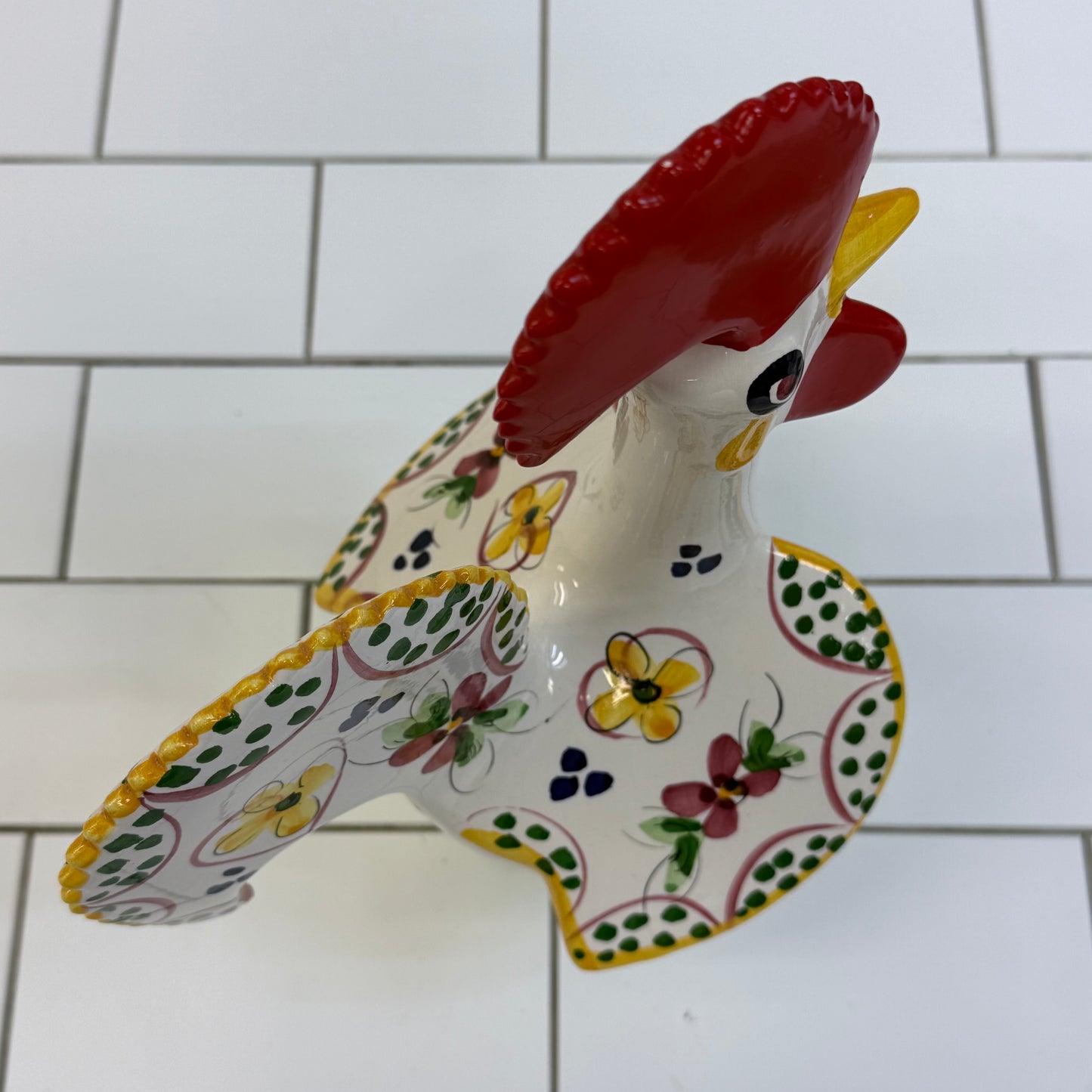 Portuguese Hand Painted Ceramic Rooster Figurine Folk Art