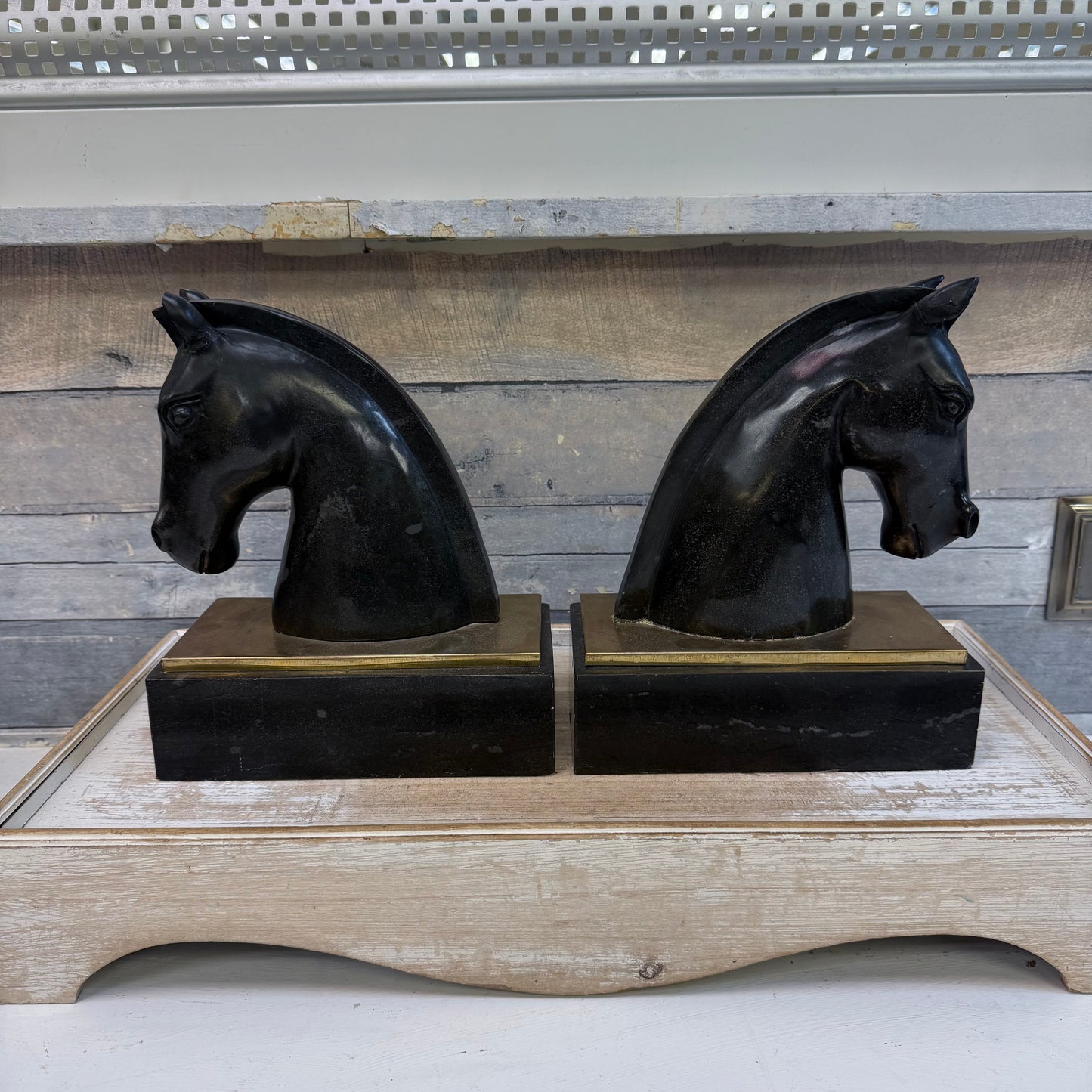 Carved Marble Horse Head Bookends, Set of 2