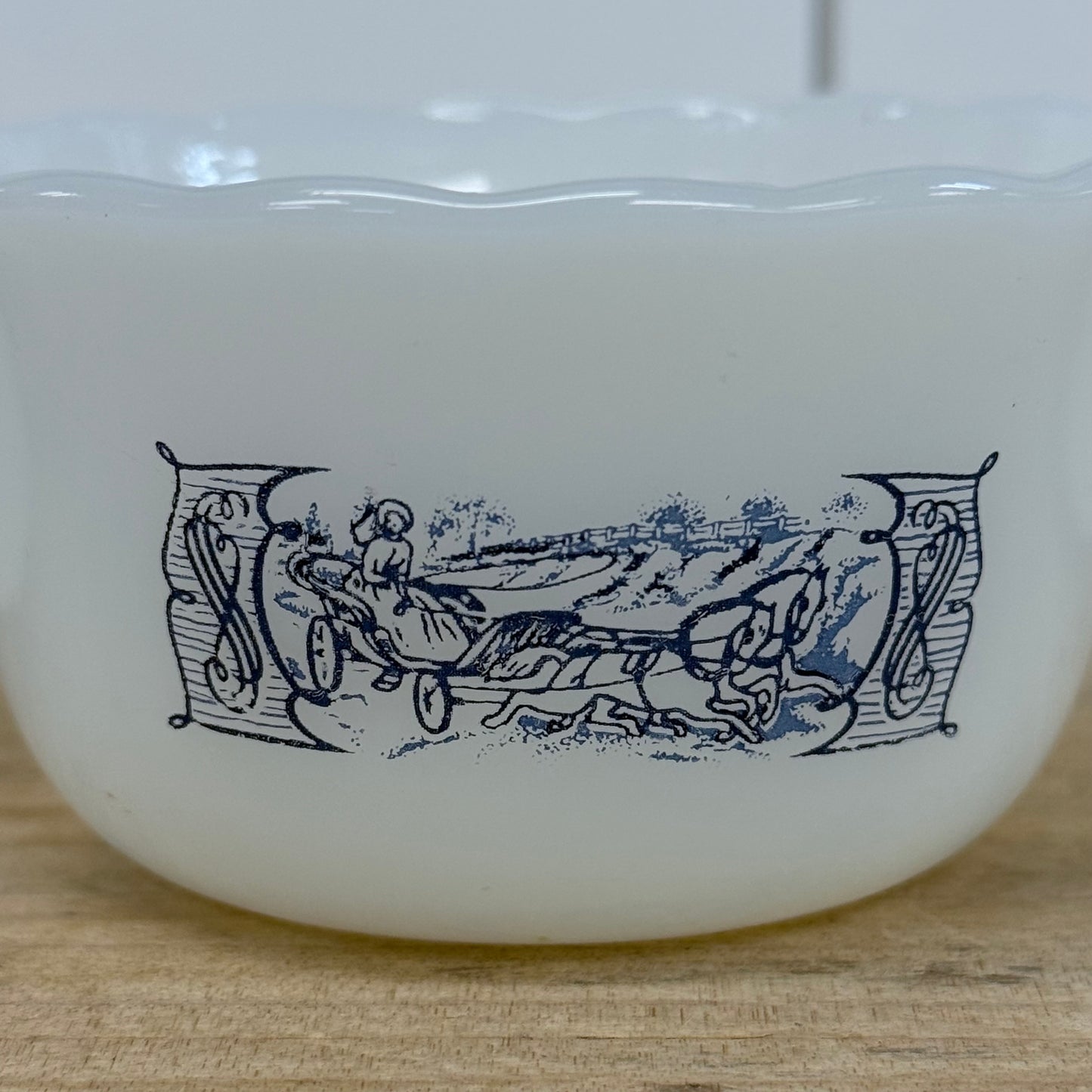 Currier & Ives Milk Glass Custard Cups Ramekins Set of 3, 1970s