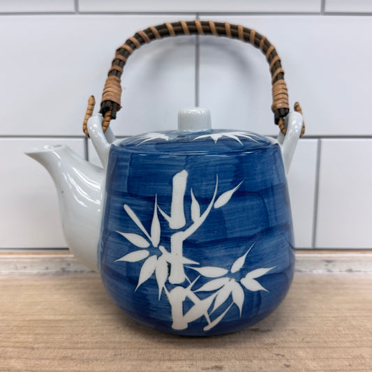 Blue Bamboo Porcelain Teapot Tea Set with Infuser & 2 Cups