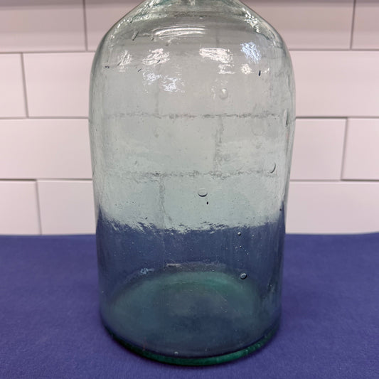 Hand Blown Aqua Glass Bottle Primitive Antique Demijohn