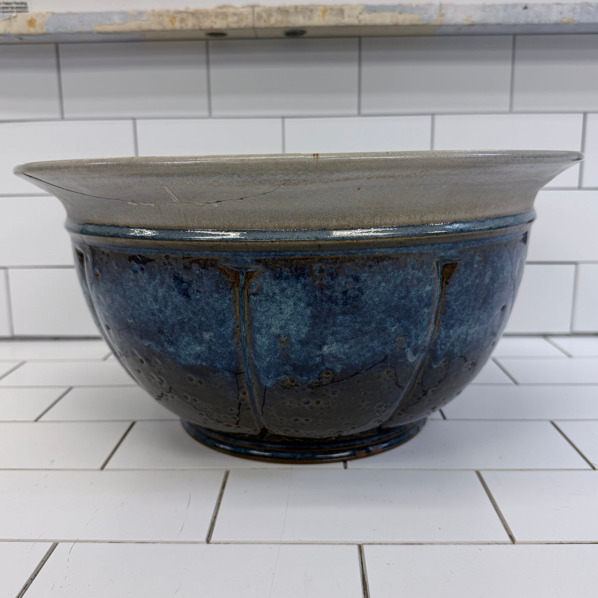 Studio Pottery Blue Glazed Stoneware Centerpiece Bowl