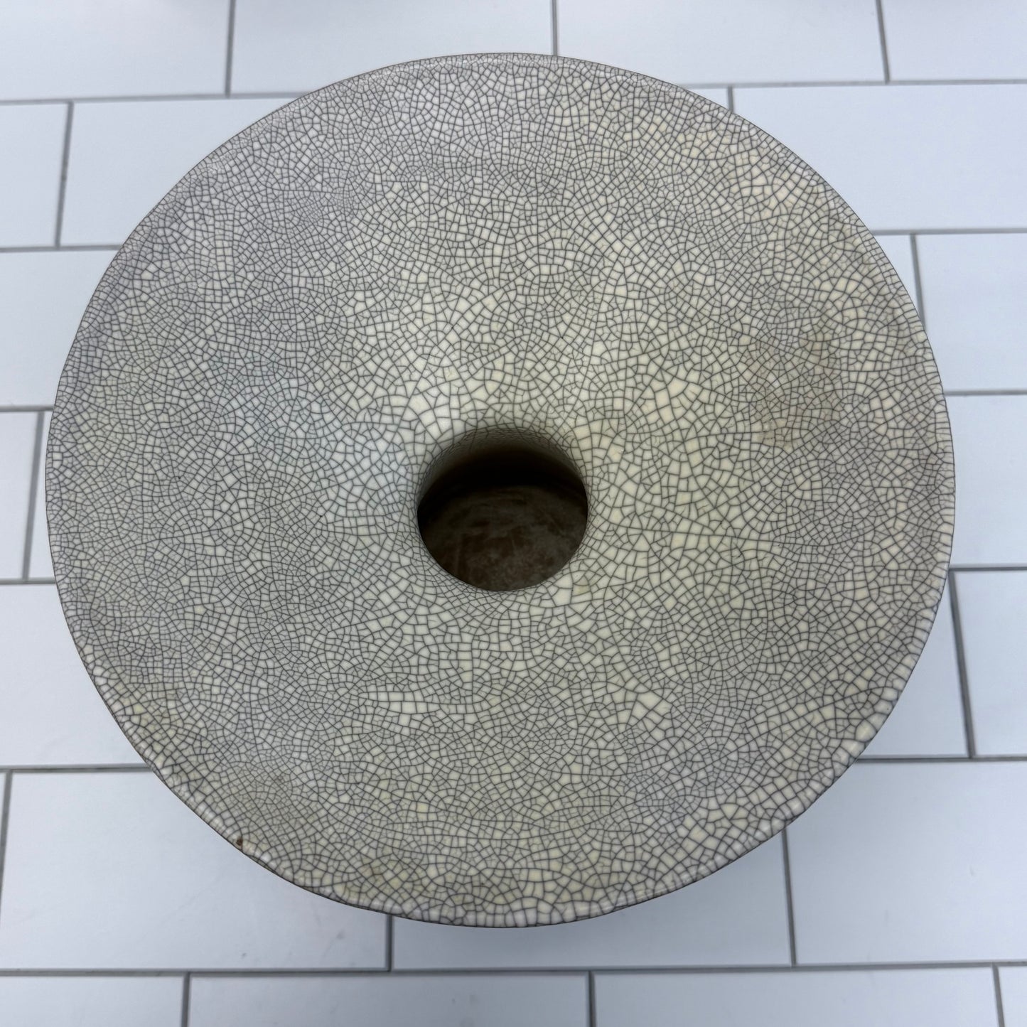 Pedestal Vase, Crackle Ceramic