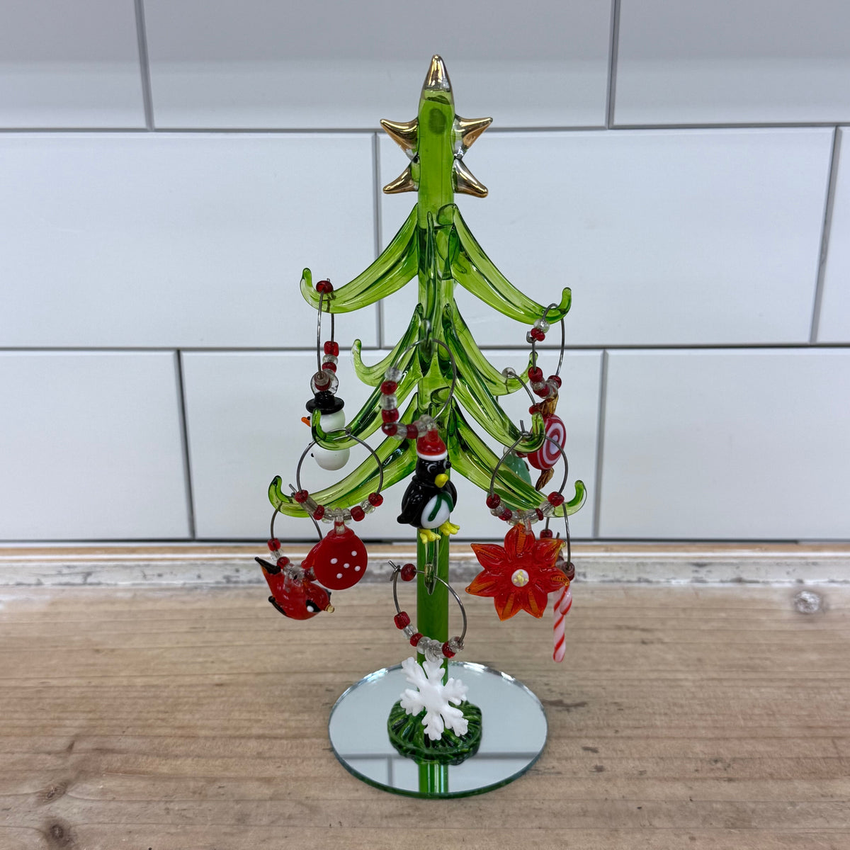 LS Arts Glass Christmas Tree Wine Charm Holder