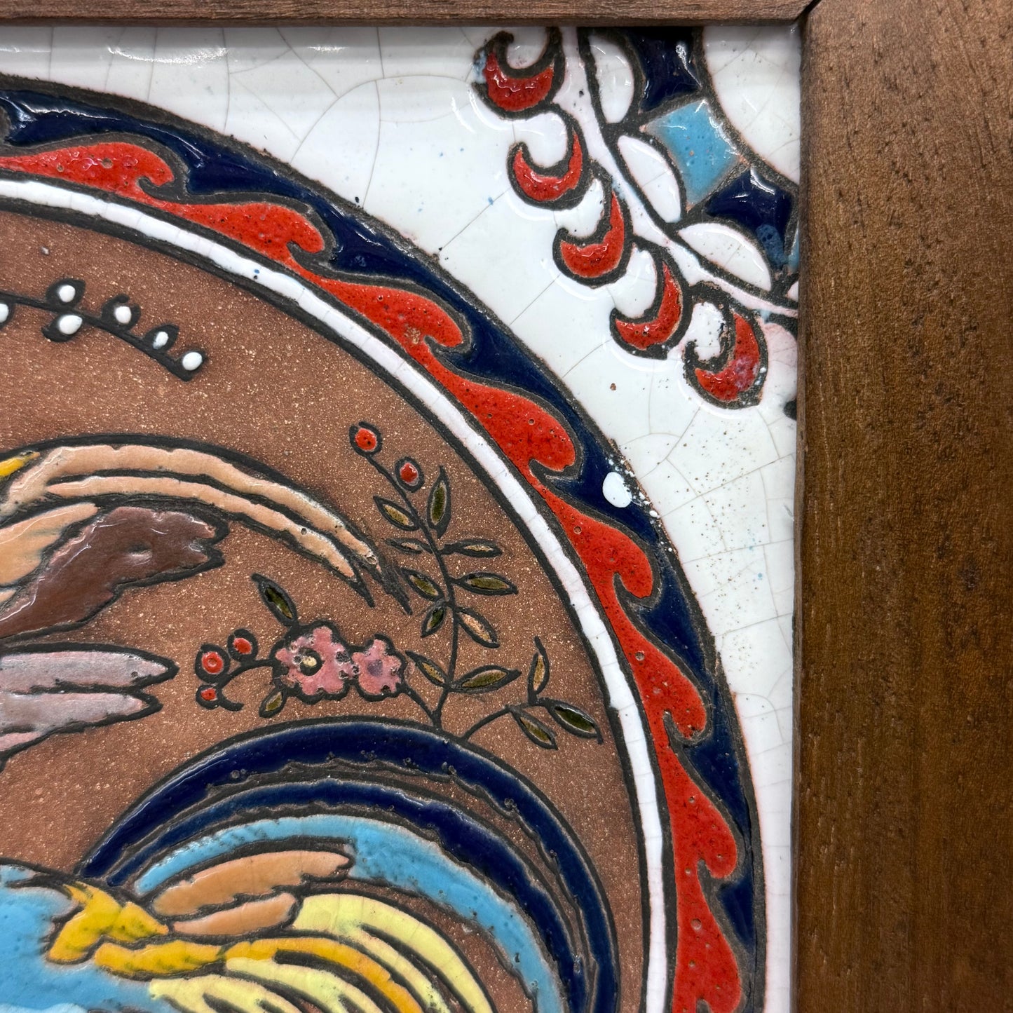 Ceramiberica Spain Framed Bird Tile, Glazed Terracotta