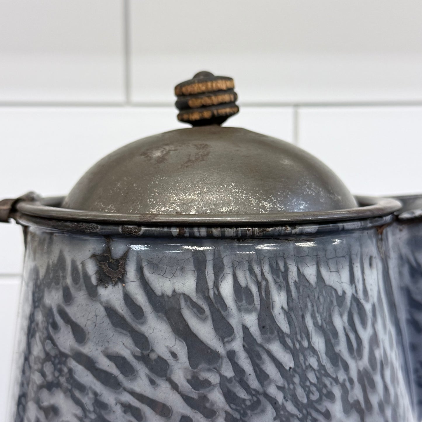 Graniteware Coffee Pot Enamel Camp Kettle Antique 1920s
