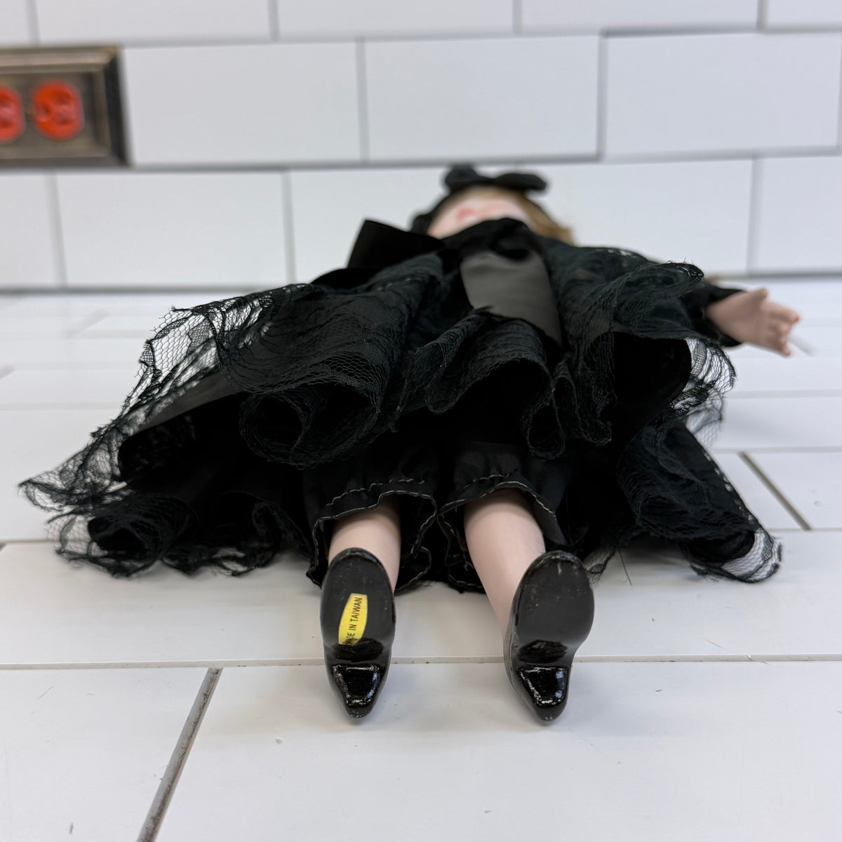 Porcelain Flapper Lady Doll Black Lace Dress