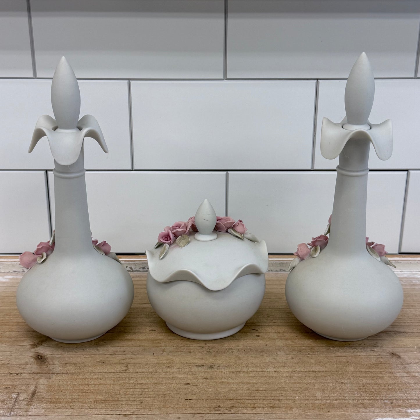 Arnart Bisque Porcelain Rose Vanity Set of 4