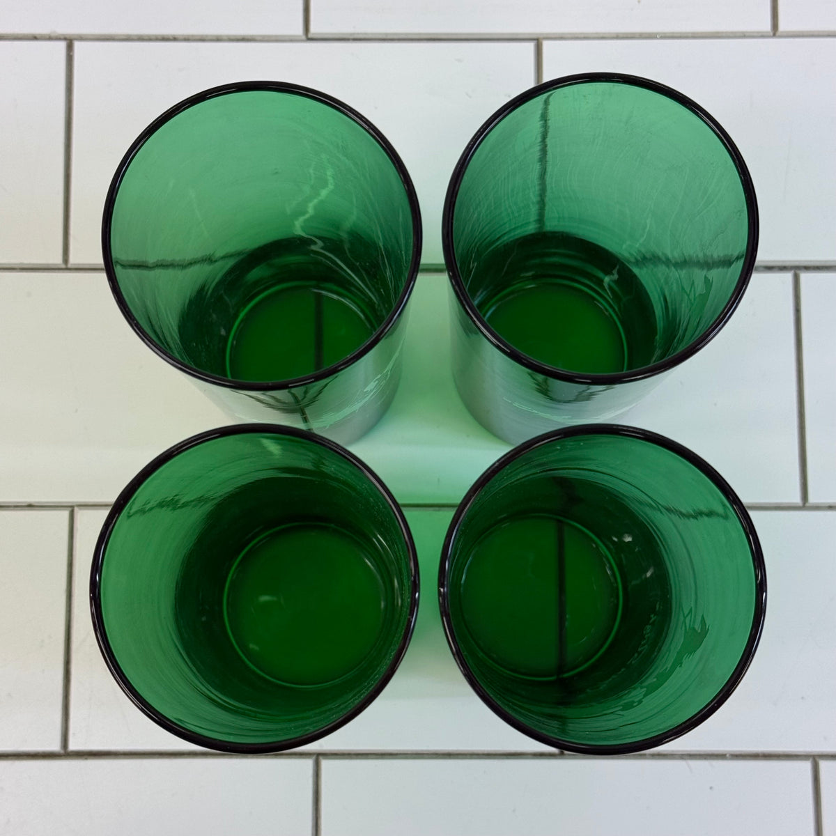 Anchor Hocking Green Open Sleigh Glass Tumblers Set of 4