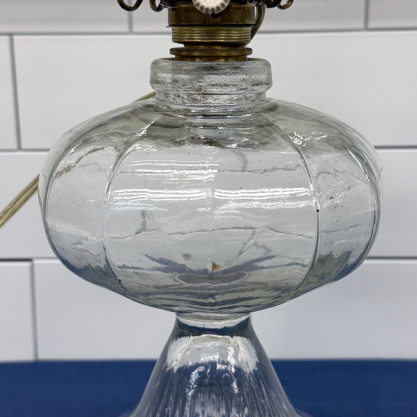 Electrified Glass Oil Hurricane Lamps with Chimneys Set of 2
