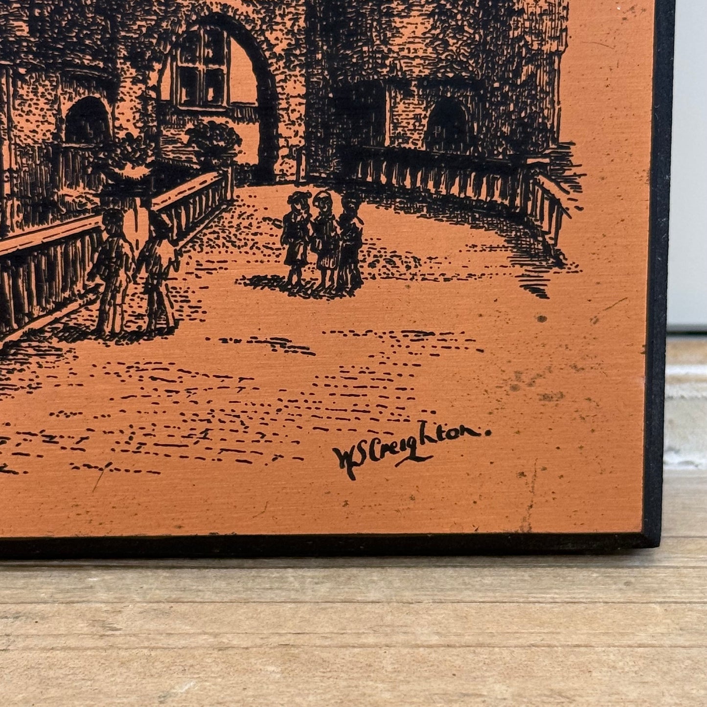 Antwerp Belgium Etched Copper Plaques Signed W. S. Creighton Set of 2