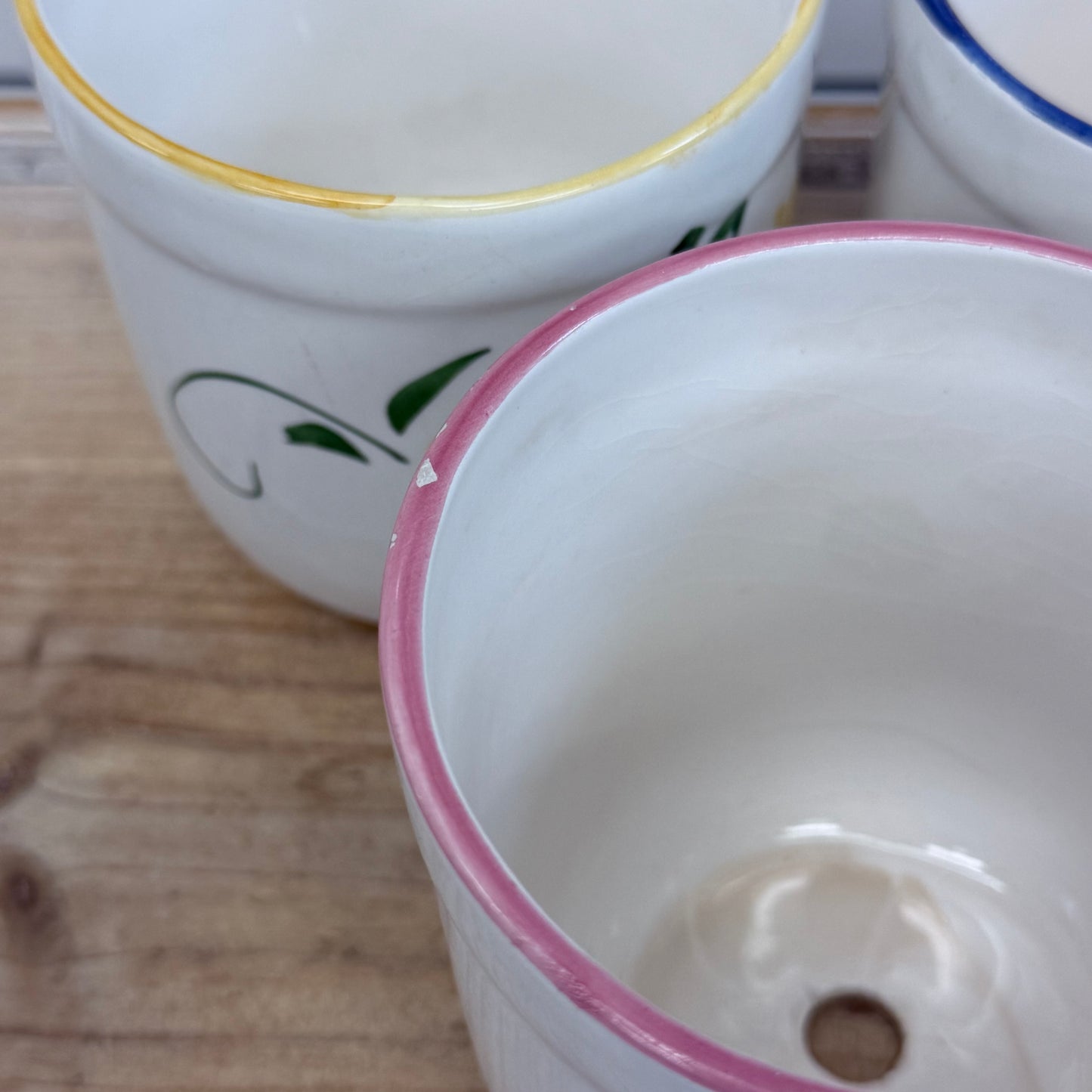 Hand Painted Floral Planter Pots & Tray Set Ceramic Garden Decor