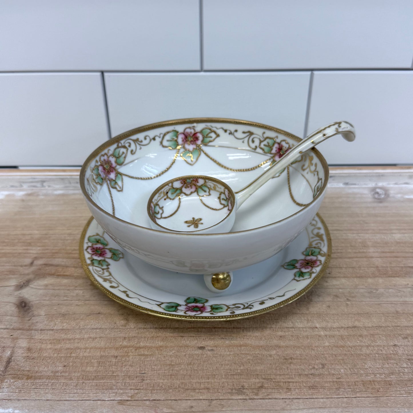 Antique Hand Painted Nippon Condiment Bowl Set