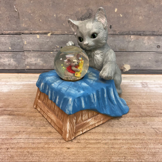 Cat and Mouse Porcelain Music Box with Water Globe