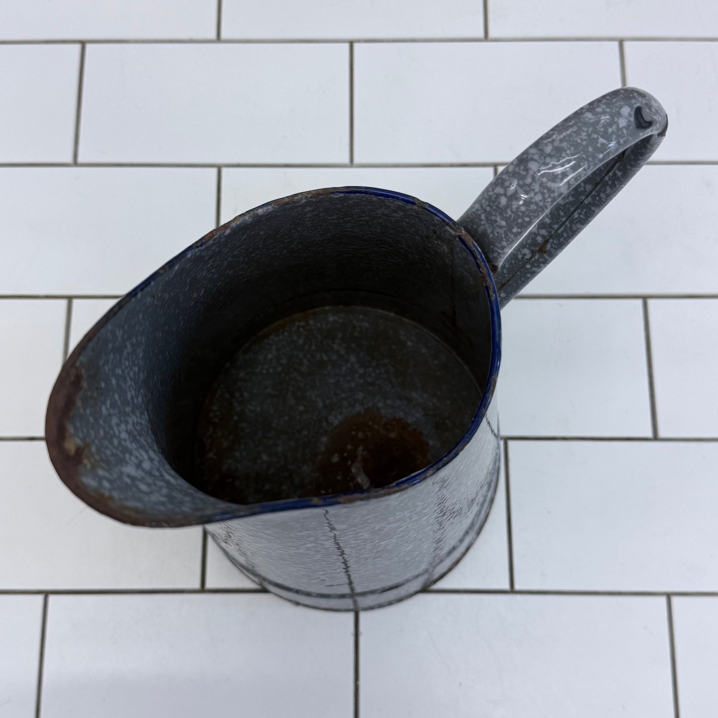 Vintage Gray Graniteware Enamel Pitcher Farmhouse Decor