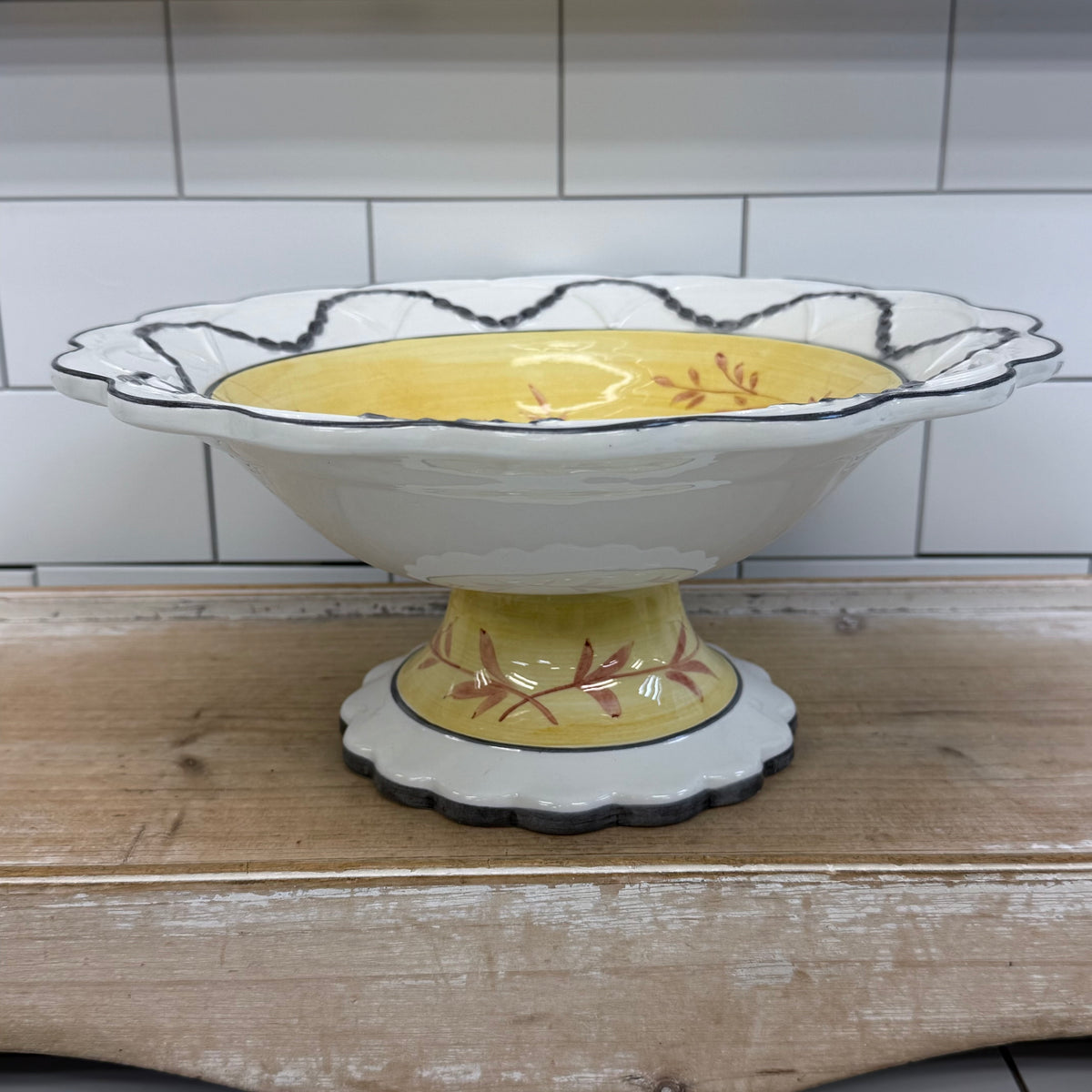 The Mane Lion Hand Painted Floral Pedestal Serving Bowl