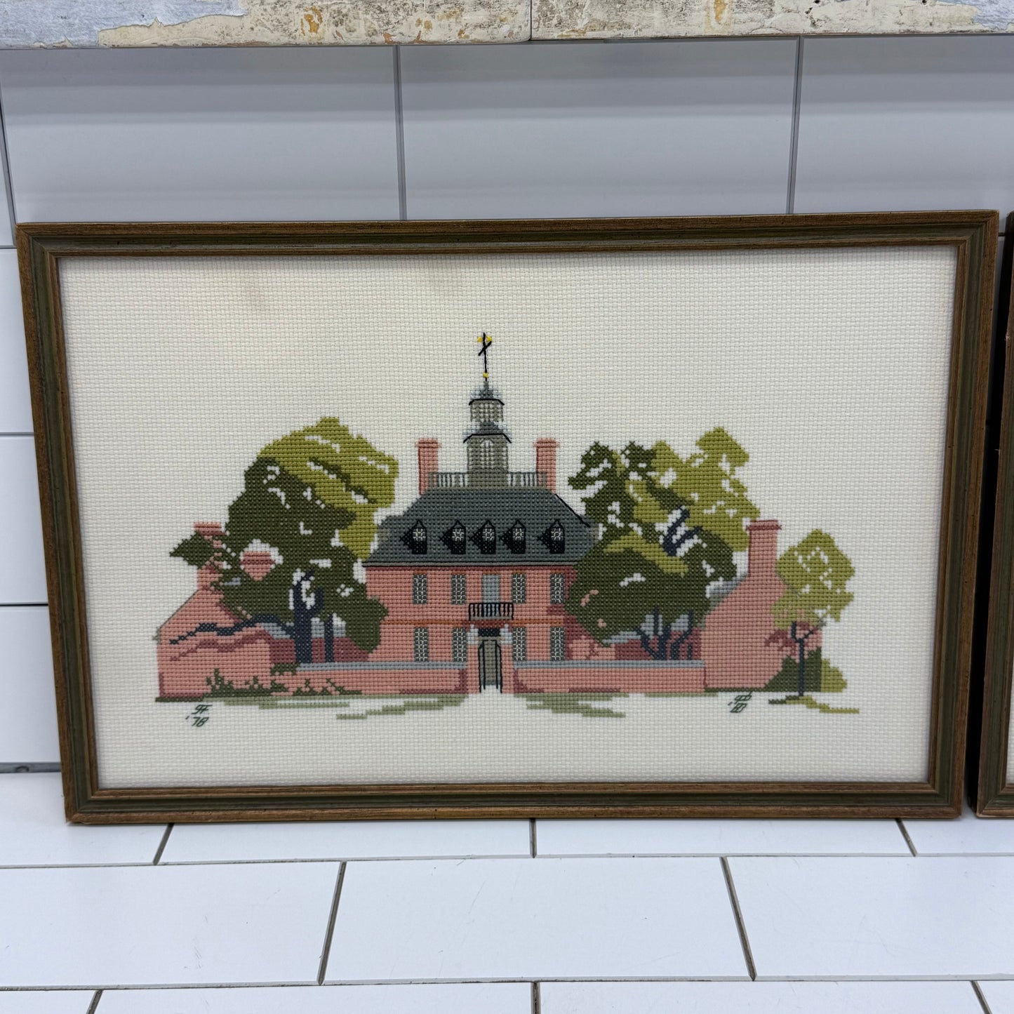 Colonial Williamsburg Cross Stitch Art Set of 2 1978/1980