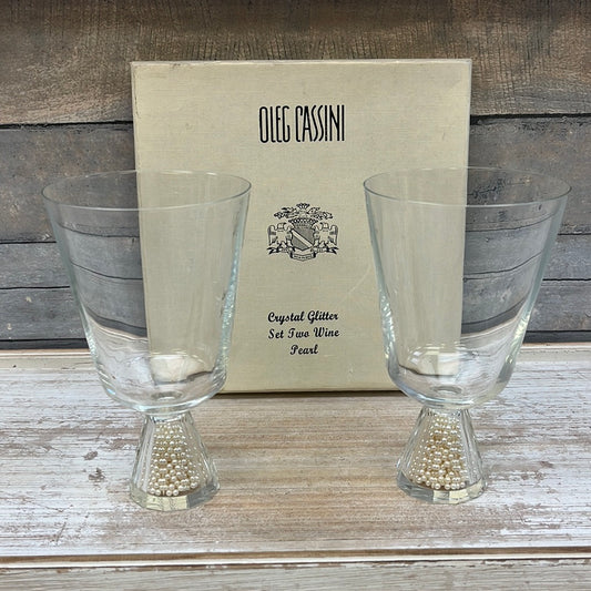 Oleg Cassini Crystal Pearl Wine Glasses, Set of 2