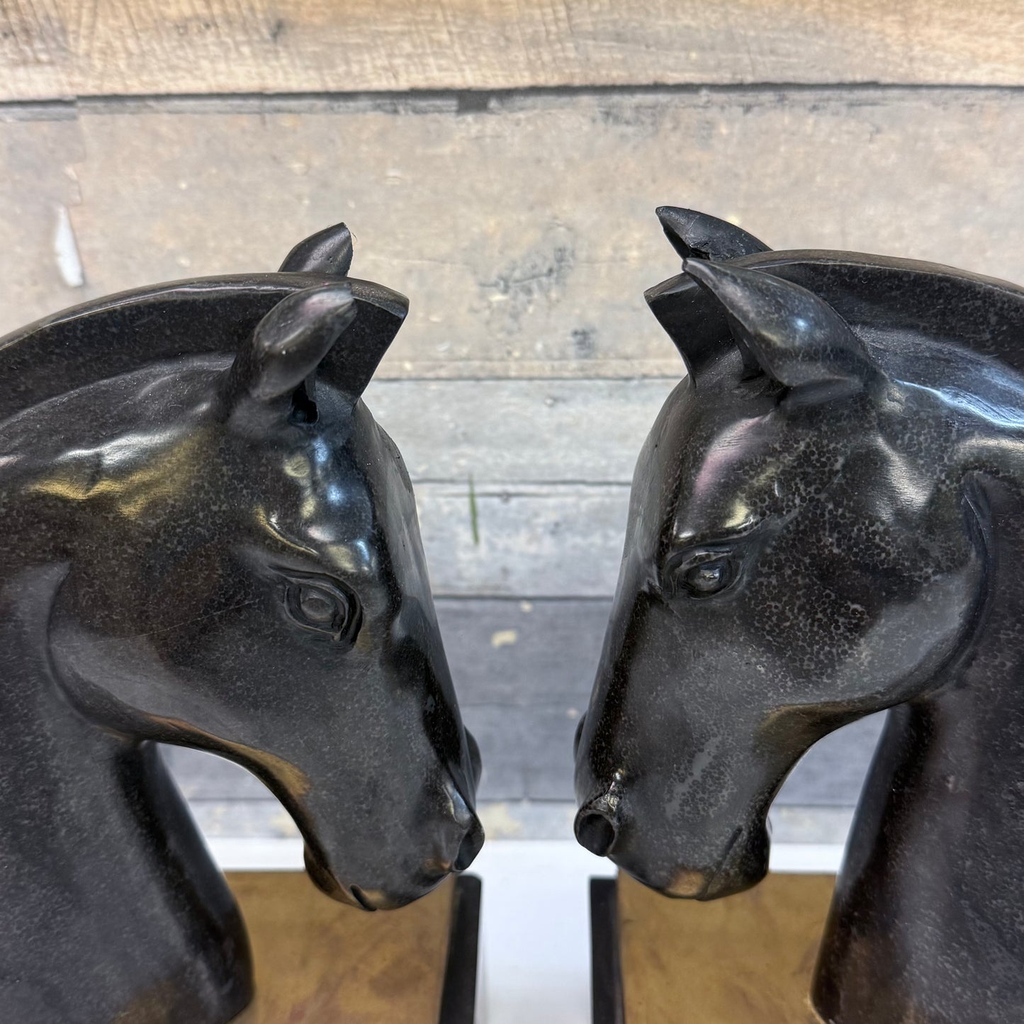 Carved Marble Horse Head Bookends, Set of 2