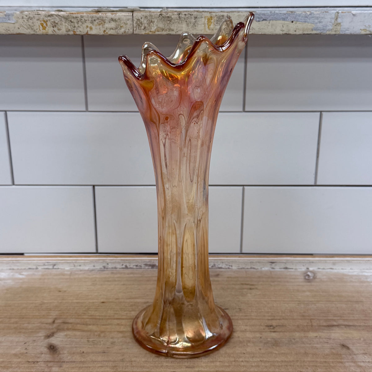 Fenton Long Thumbprint Marigold Carnival Glass Vase c. 1910